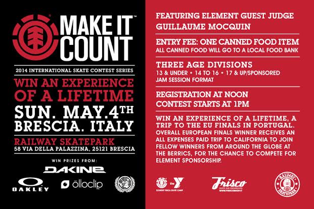 Element Make It Count Italia – 4 maggio 2014 – Railway skatepark Brescia