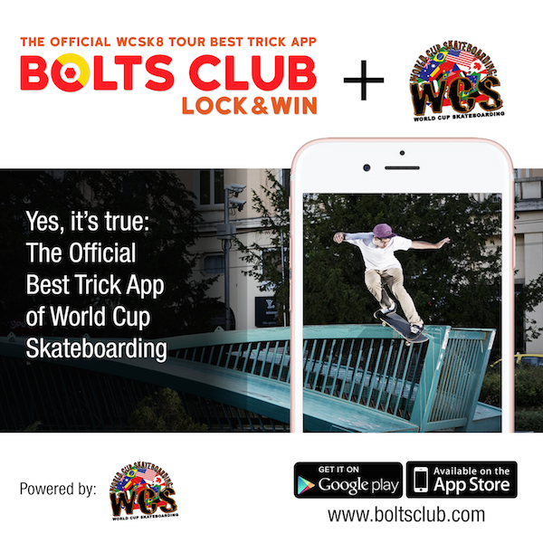 Bolts Club Cash-For-Tricks skate App partners with World Cup Skateboarding