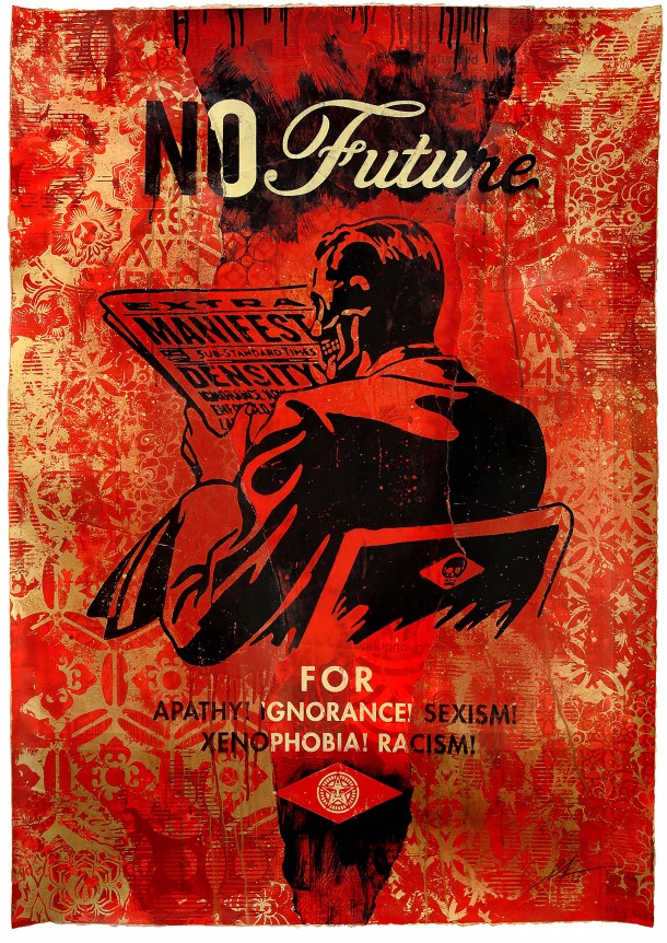 wk_shepardfairey_no-future-red-2017-mixed-media-stencil-silkscreen-and-collage-on-paper-29-x-42-in-737-x-1067-cm-credits-wunderkammern_shepard-fairey