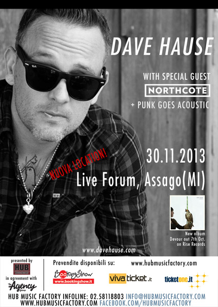 Dave Hause: l’unico concerto italiano di sabato 30 novembre si trasferisce al Live Forum di Assago!