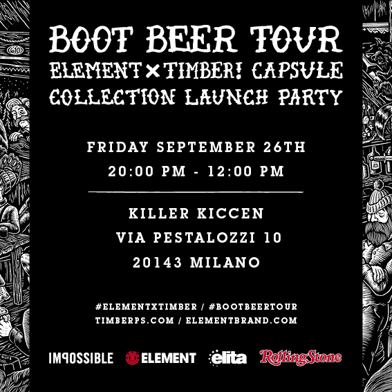 Element X Timber! Boot Beer Tour – venerdi 26 settembre