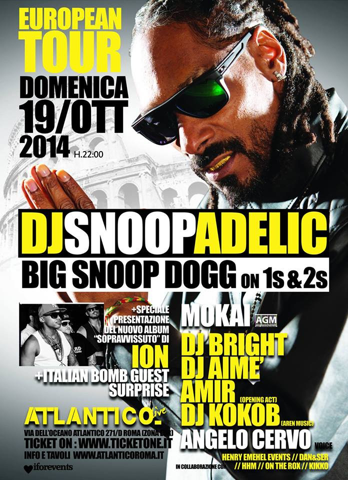 Snoop Dogg (dj-set + live performance) all’Atlantico Live (Roma) domenica 19 ottobre