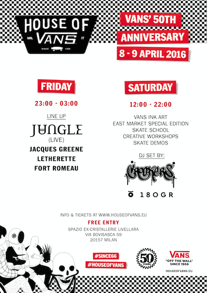 House of Vans arriva a Milano per festeggiare 50 anni di “Off The Wall” // 8 e 9 aprile @ Ex-Cristallerie Livellara