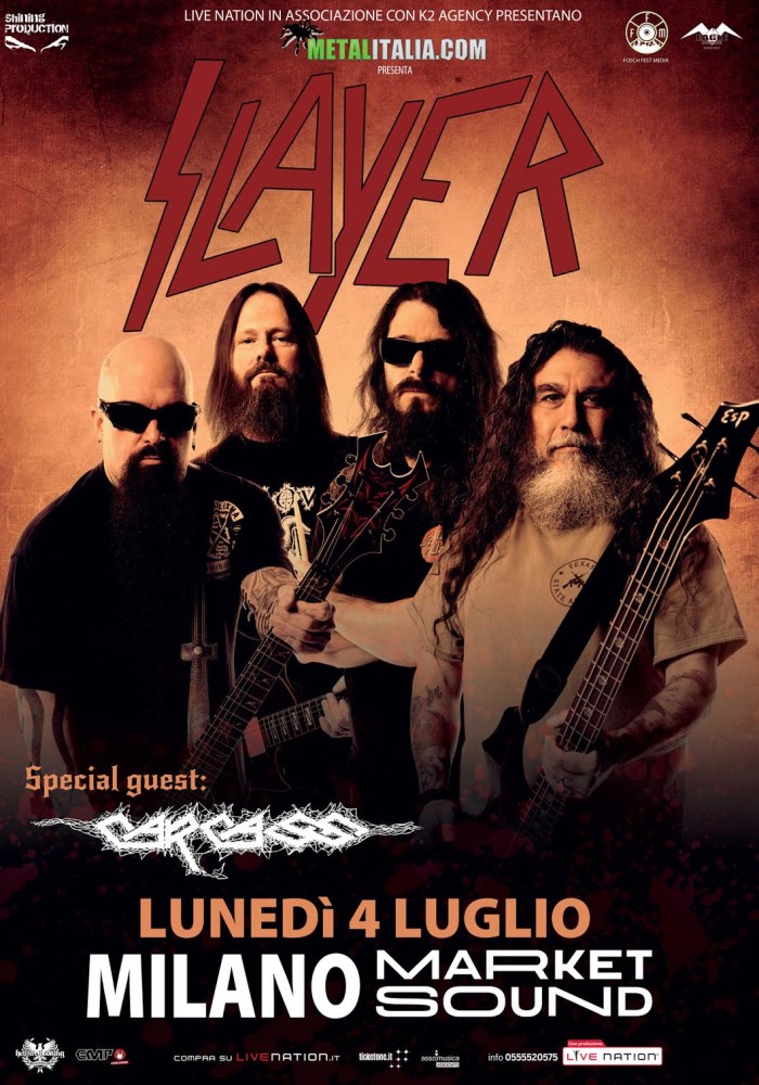 SLAYER + CARCASS – UNA DATA A MILANO il 4 LUGLIO