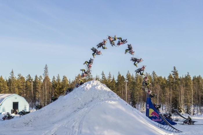 Daniel Bodin lands first double backflip on a freestyle snowmobile