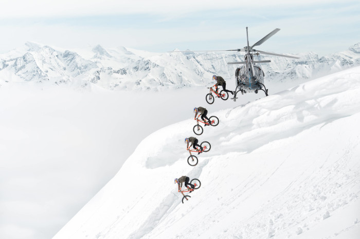 Mountain bike viral star unveils latest crazy escape in snowy Austrian resort