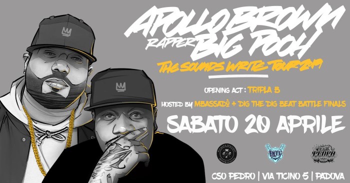 Apollo Brown & rapper Big Pooh (Little Brother) Sabato 20 Aprile @ CSO Pedro Via Ticino, 5 – Padova