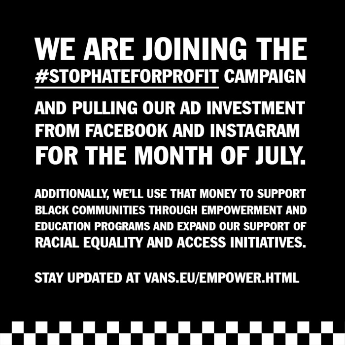 VANS ADERISCE ALLA CAMPAGNA #StopHateForProfit PER IL BOICOTTAGGIO DI FACEBOOK