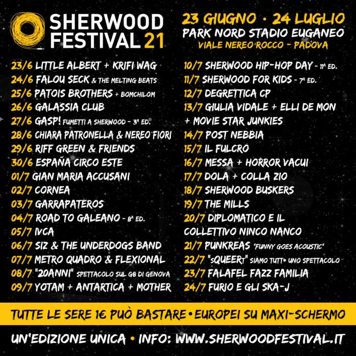 Ecco il cartellone di Sherwood Festival 2021: un’edizione unica!