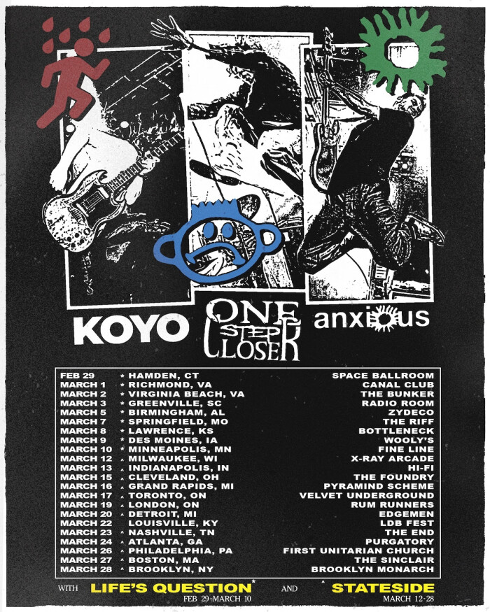 Anxious, Koyo, One Step Closer announce co-headlining tour support from Life’s Question, Stateside